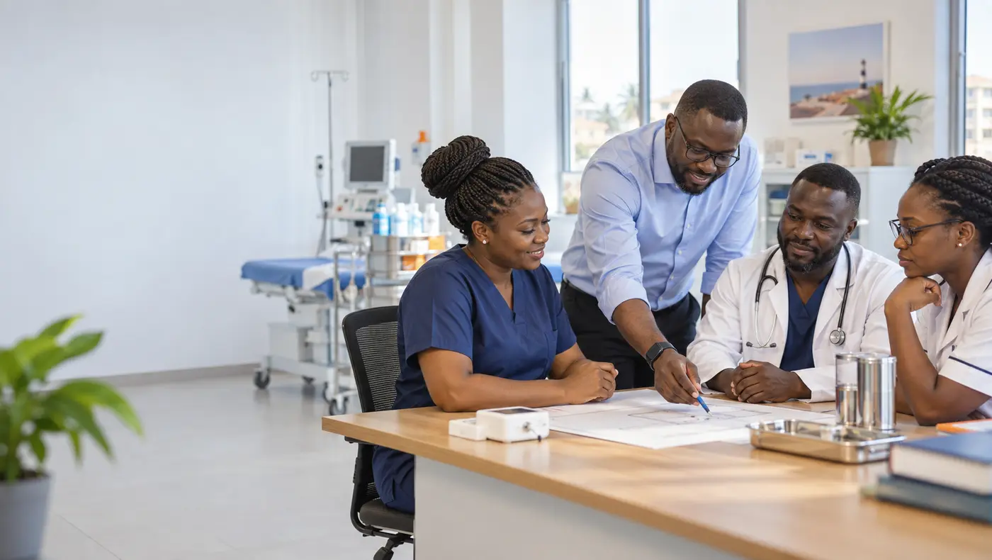 Ghanaian clinic leaders planning facility supplies