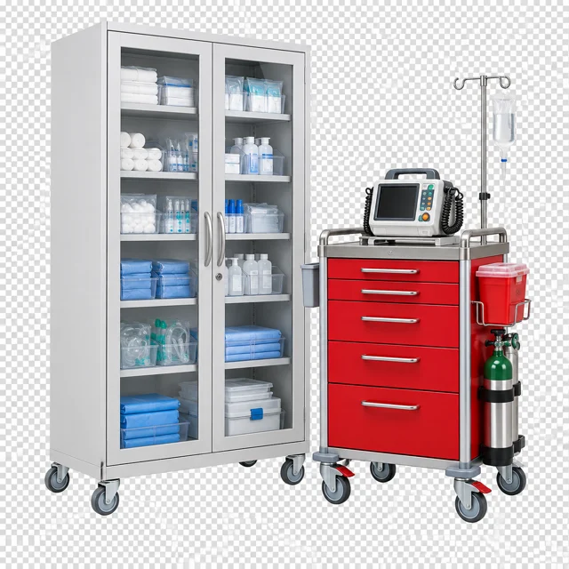 Medical supply cabinet and emergency crash cart
