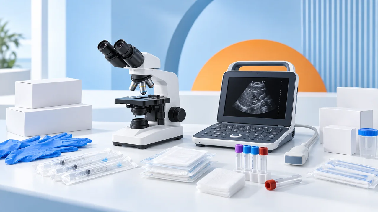 Medical equipment and clinical consumables on a custom Ease Medicals background