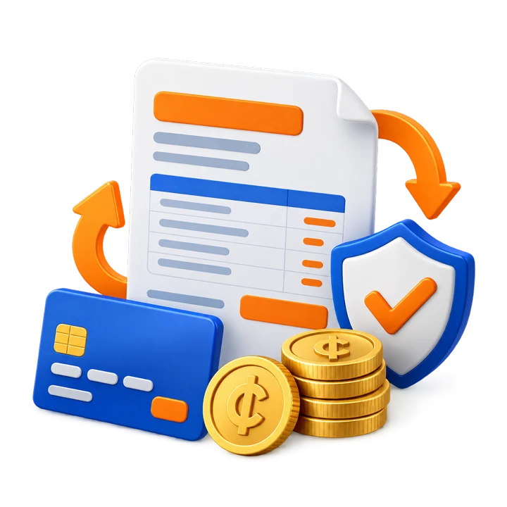 3D illustration of secure invoices and supplier payment collection