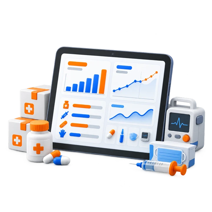 3D illustration of supply demand and inventory analytics